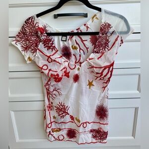 Vintage Class by Roberto Cavalli Organza Ocean Print Blouse L fits Small
